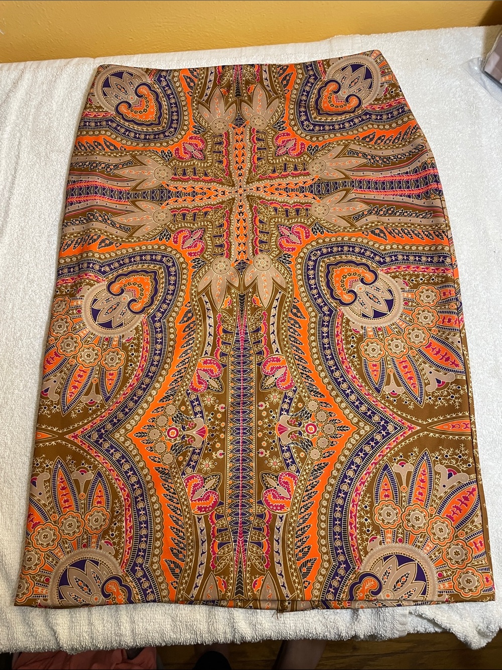 New York & Company Paisley Pencil Skirt - Orange, Brown & Pink Accents